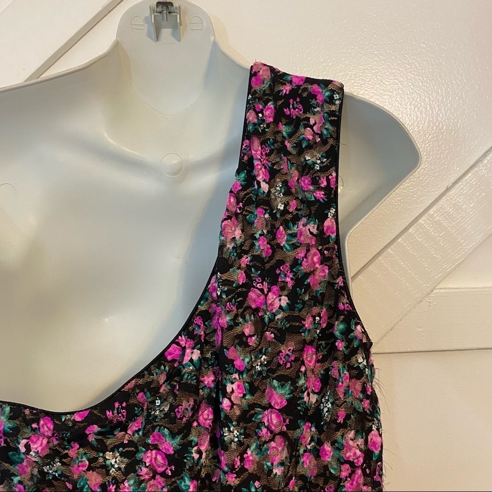 Dress The Population Marie Floral Chiffon One Shoulder Sheath Mini Dress L - Picture 8 of 13